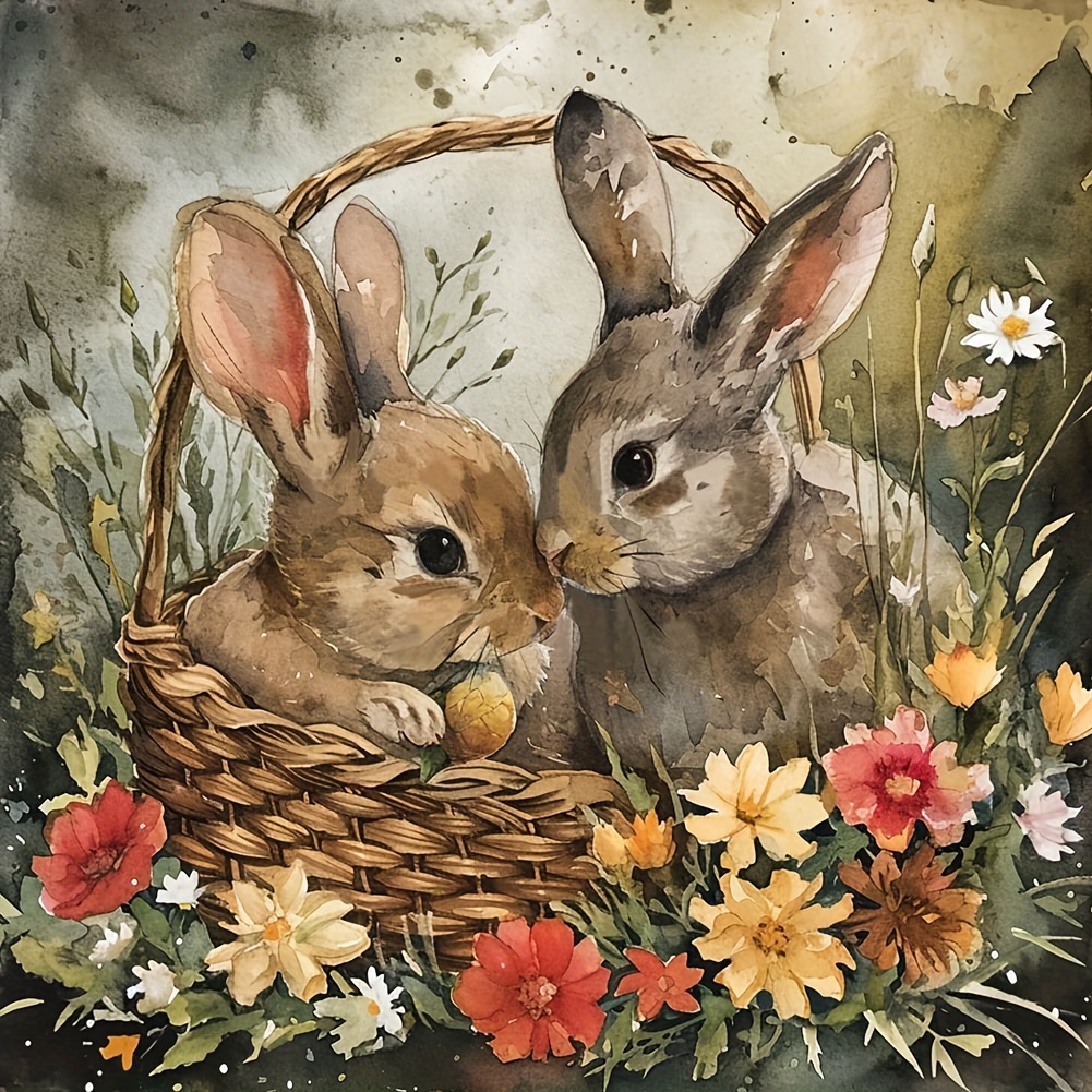 

Diy 5d Diamond Painting Kit - Rabbit In Flower Basket, 11.8x11.8in Frameless, Round Acrylic Diamonds, Art & Craft For Wall Decor, Perfect Surprise Gift