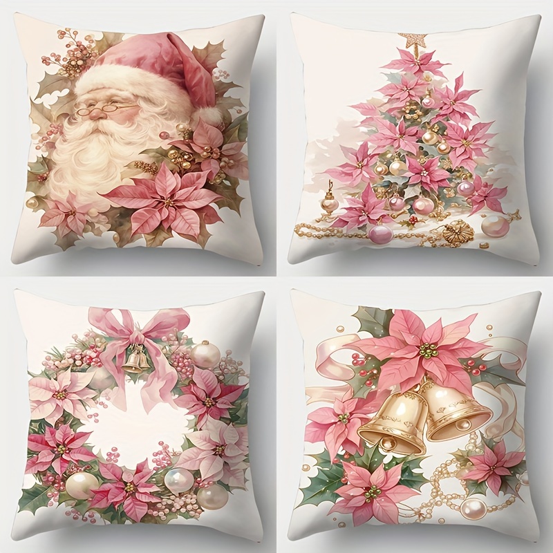 TEMU 4pcs New Pillow, Christmas , 17.72*17.72, Suitable For Room Sofa, Bed, Bedroom Home Decoration, No Pillow