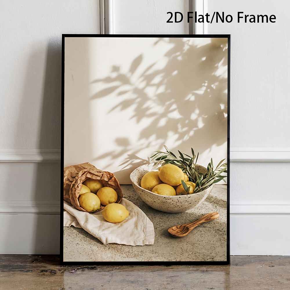 TEMU 2d Flat, 2d Flat, 1pc, Frameless, Countryside Lemon Wall Art, Mediterranean Kitchen Still Life, Decor, Fun Canvas Painting Wall Decoration,