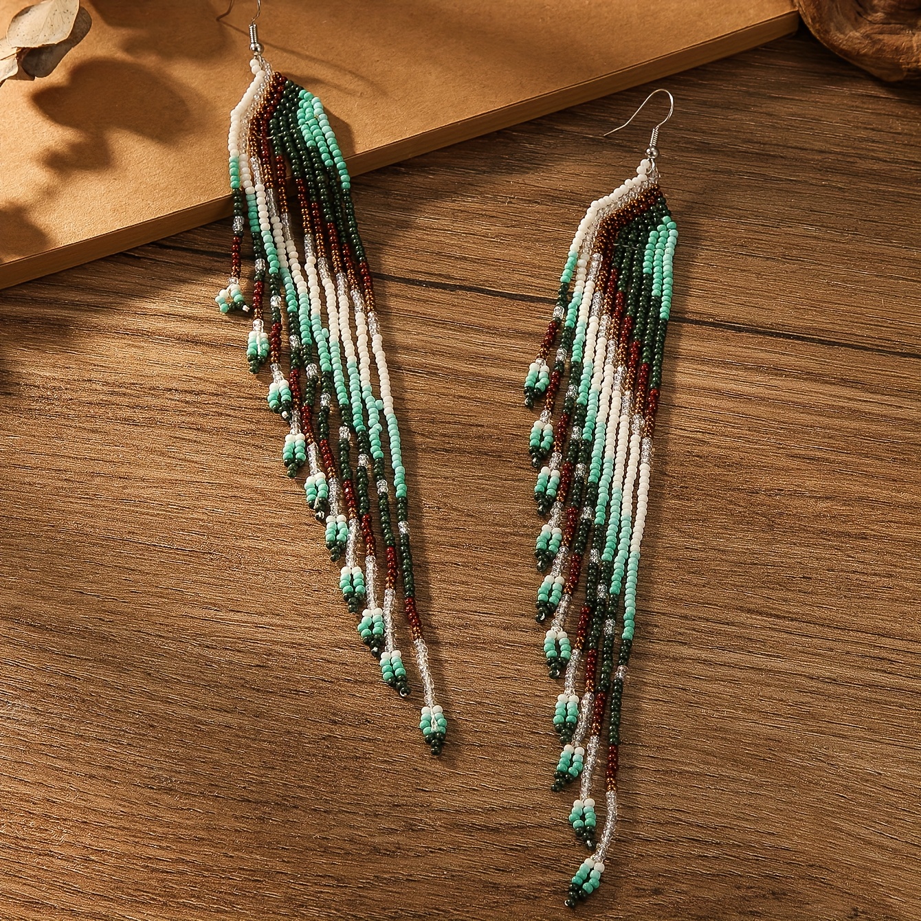 Long Tassel Earrings with Geometric Patterns