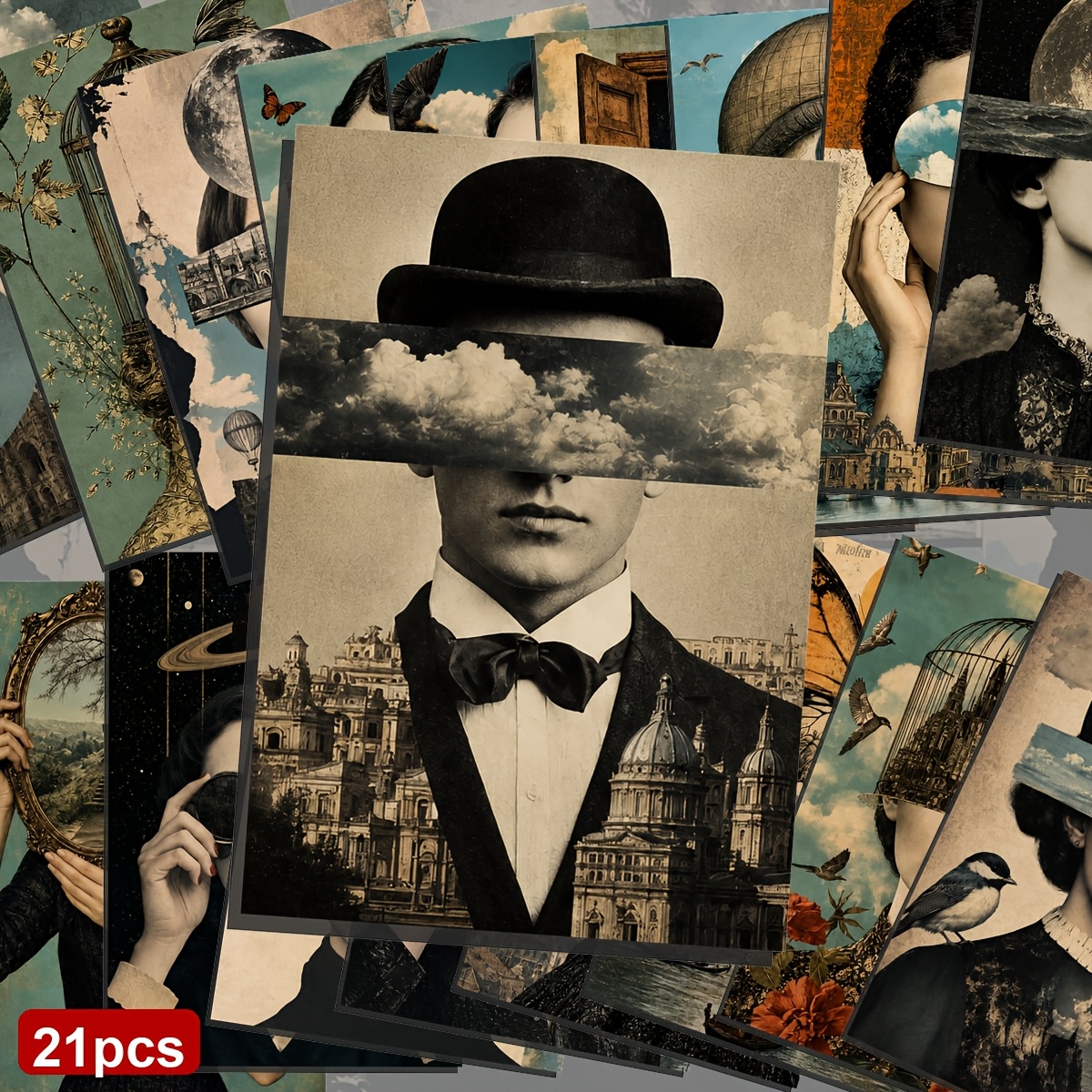 TEMU 21pcs Vintage Scrapbooking Postcards, Whimsical Portrait Illustrations Decorative Cards, Holiday And Anniversary Gift, Bedroom Decor