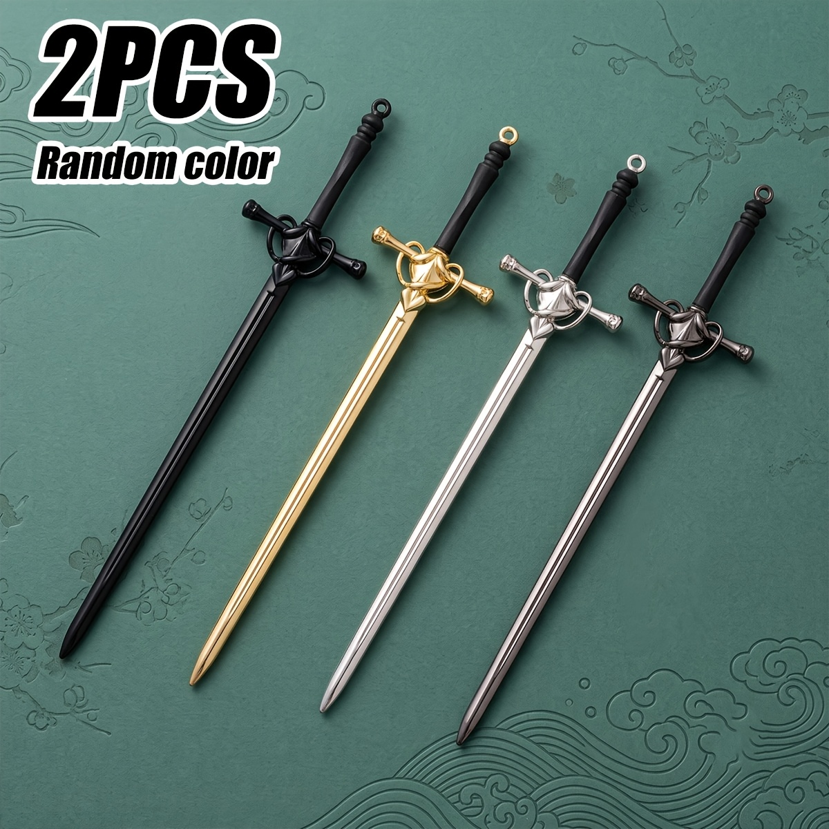 TEMU 2pcs Set Of Chinese-style Ancient Alloy Sword-shaped Hairpins In Random Colors, Elegant Hanfu Hair Accessories, Updo Hairpins, Long Sword-shaped