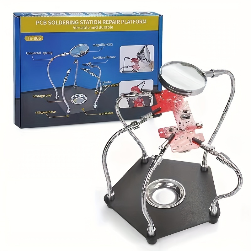 

Diy Soldering Station With 5x Magnifying Glass - Sturdy Metal Construction, Adjustable Multi-angle Design Circuit Board Repair, Includes Storage