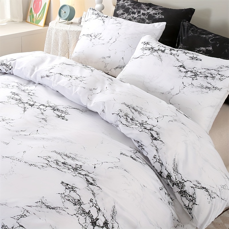 ClearloveWL Duvet Cover Set, Modern Marble Print Bed Reversable Quilt Duvet  Cover Set Anti-Allergic Soft Smooth with Pillow Cases No Bed Sheet (Color :  Black, Size : 210x210cm 3Pcs) : : Home