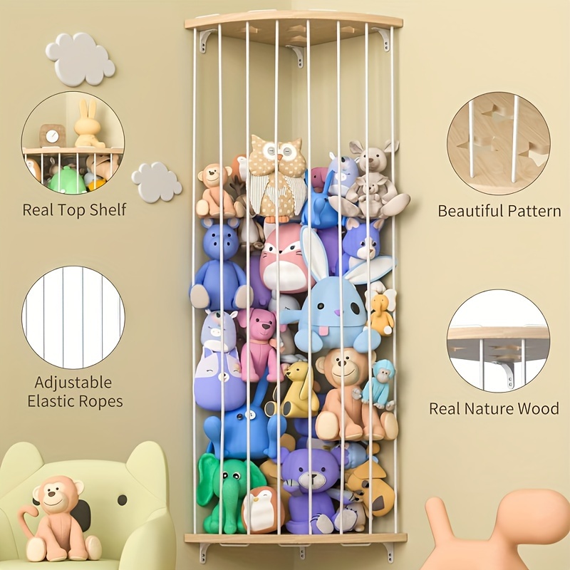 TEMU Space-saving Corner Stuffed Animal Storage Rack: Adjustable Length, Star-shaped Design, Wall-mounted For Game Room Or Bedroom