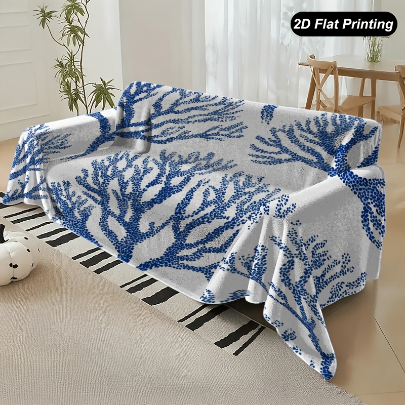 TEMU 1 pz Copridivano Elasticizzato Quattro Blu Motivi Ramificati Testurizzati in Poliestere, a Divani da 1 a 4 , per Soggiorno, Camera da Letto,