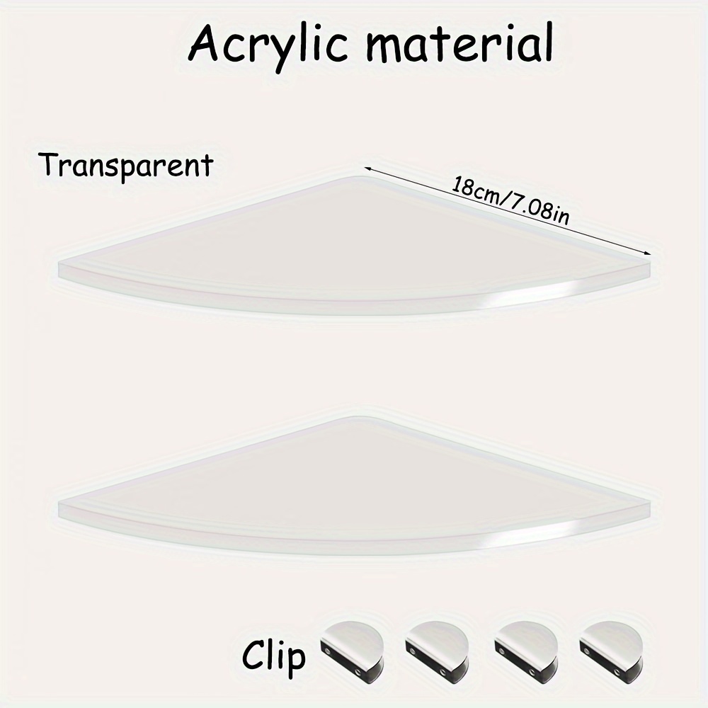 Image of Set Of 2 Acrylic Wall-mounted Floating Corner Shelves, Suitable For Use In The Bedroom, Living Room, Bathroom, And Kitchen (transparent)