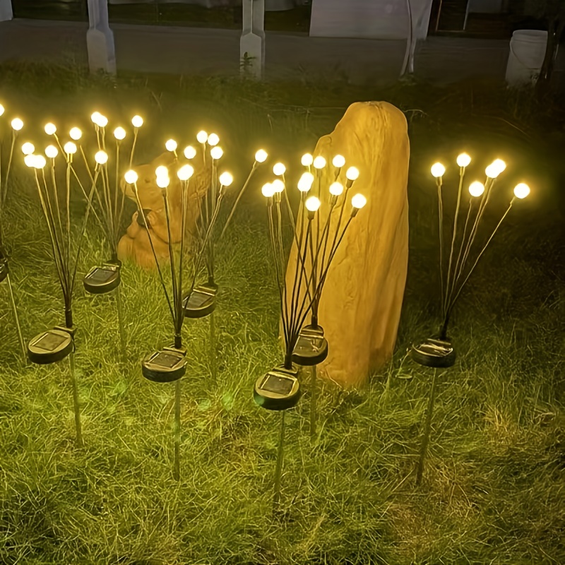 8 led 2pcs solar garden lights solar swing lights wind swing solar lawn lights led wind powered firefly   stake lights garden decoration holiday lights