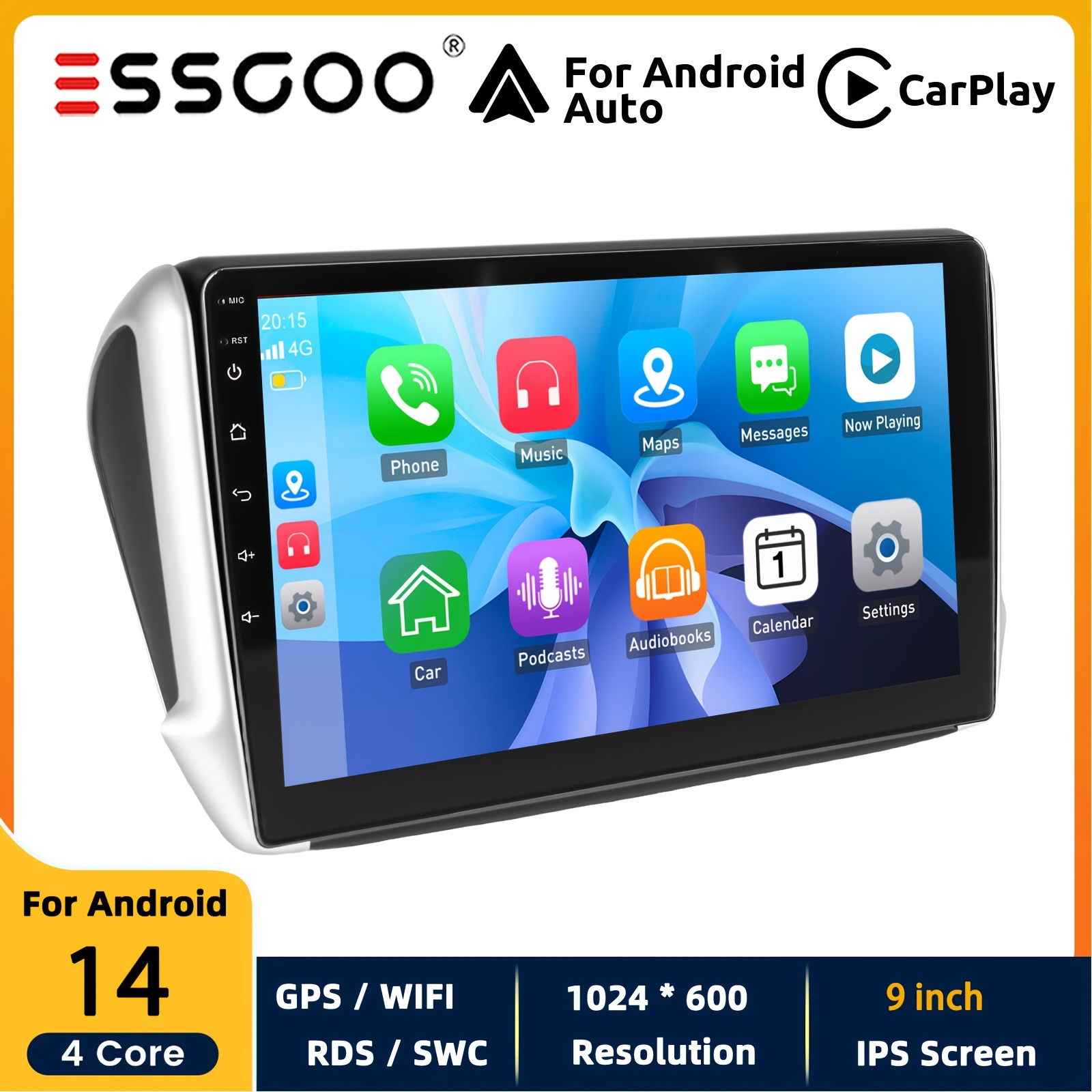 Image of Essgoo 9-inch 4+64gb 14 Car Stereo For 2008 2013-2019 And Auto Hd Touchscreen Radio Display With Wireless, Wifi, Gps, , Fm