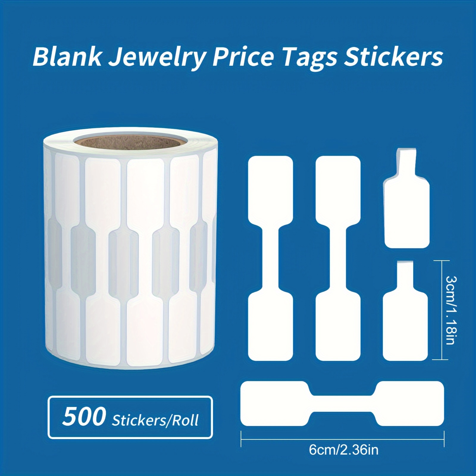 Image of 500/1000 Pack Of Necklace And Earring Price Identification Jewelry Label Rolls, Rectangular Self-adhesive Blank Dumbbell Jewelry Price Tag Stickers For Bracelets, Rings, And Clothing Display Labels