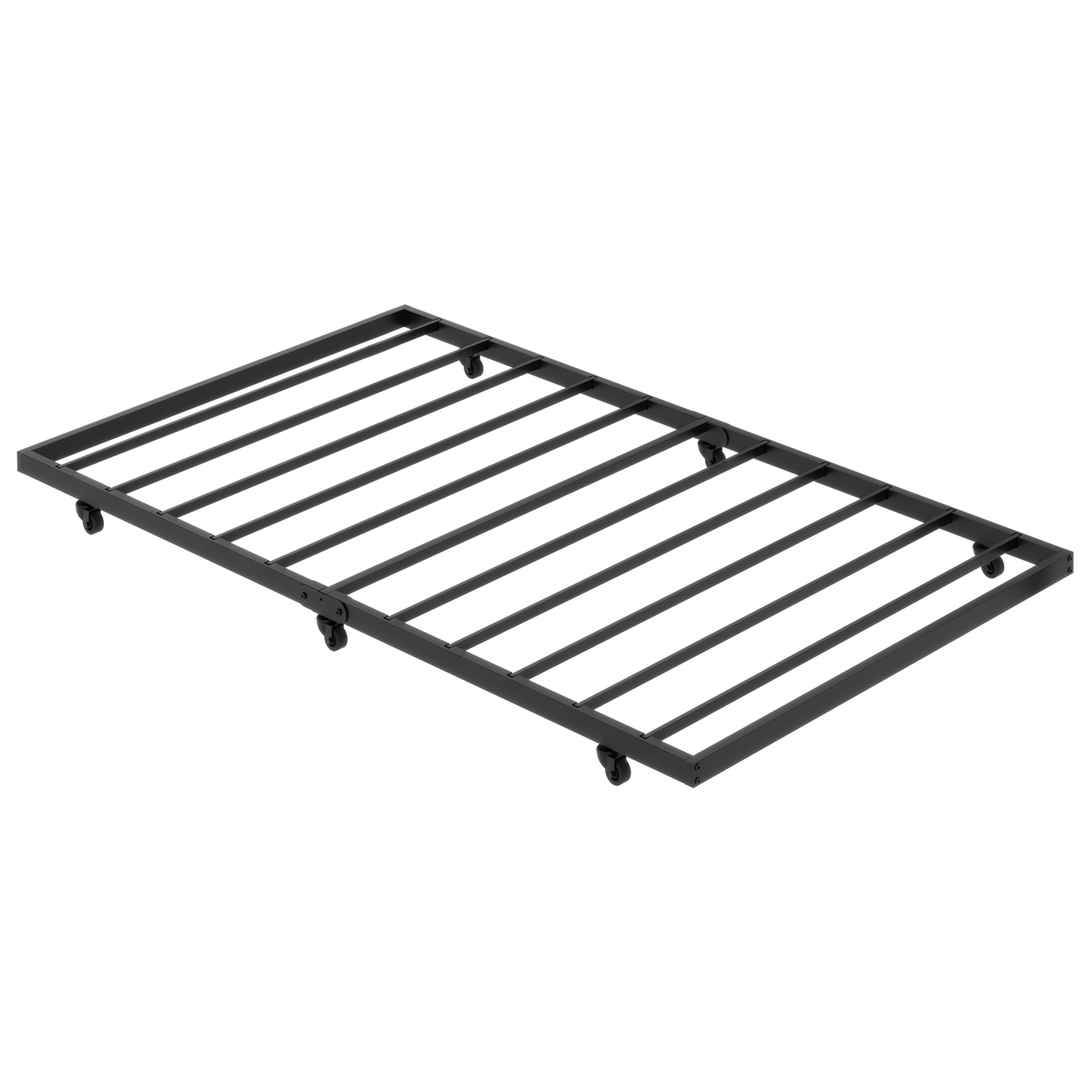 

Twin Trundle Bed Frame Only/roll Out/ & Up-graded Metal Slats Support With Lockable Casters, Black