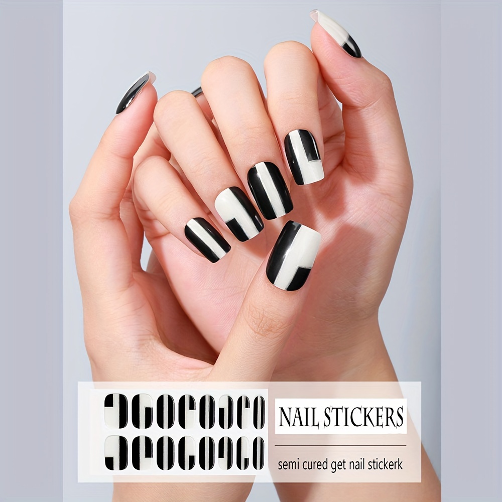 Enveloppes D ongles En Gel Semi cuites Noir Et Blanc Bandes D ongles En Gel Semi cuites Avec Motif Ray Fonctionne Avec N importe Quelle Lampe Ongles Qualit Salon Longue Dur e Facile