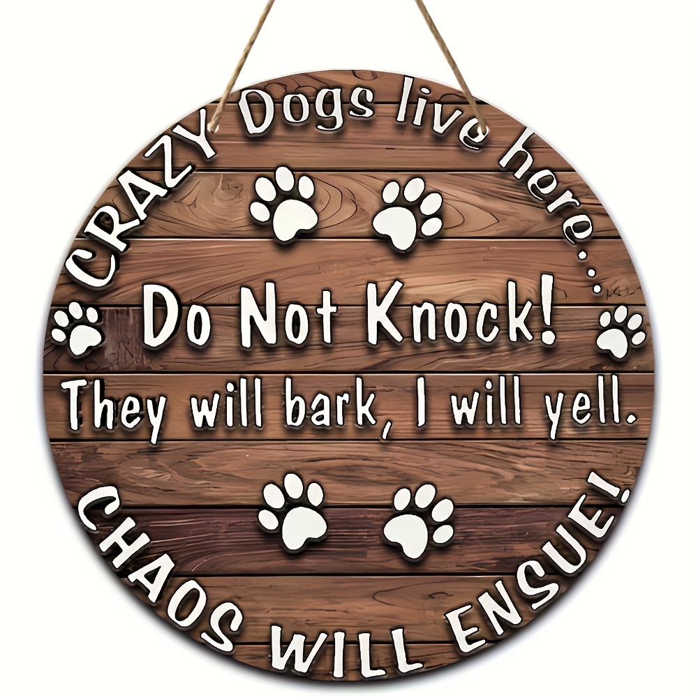 

1pc "crazy Dogs Live Here"" Wooden Sign - Humorous Door Decor For Home & Farm (20cm)