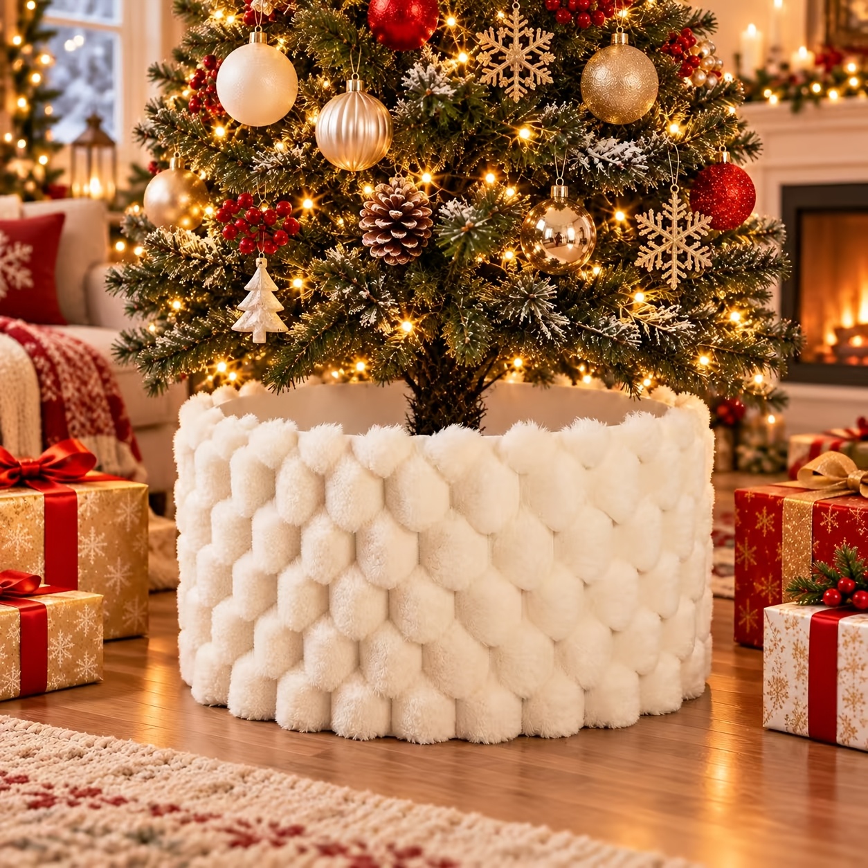 TEMU 1pc New Christmas Skirt With Bow Christmas Decoration Party, Christmas Cover Decoration, Size : 45 X 25 X 45cm, , Soft Texture, Decorating