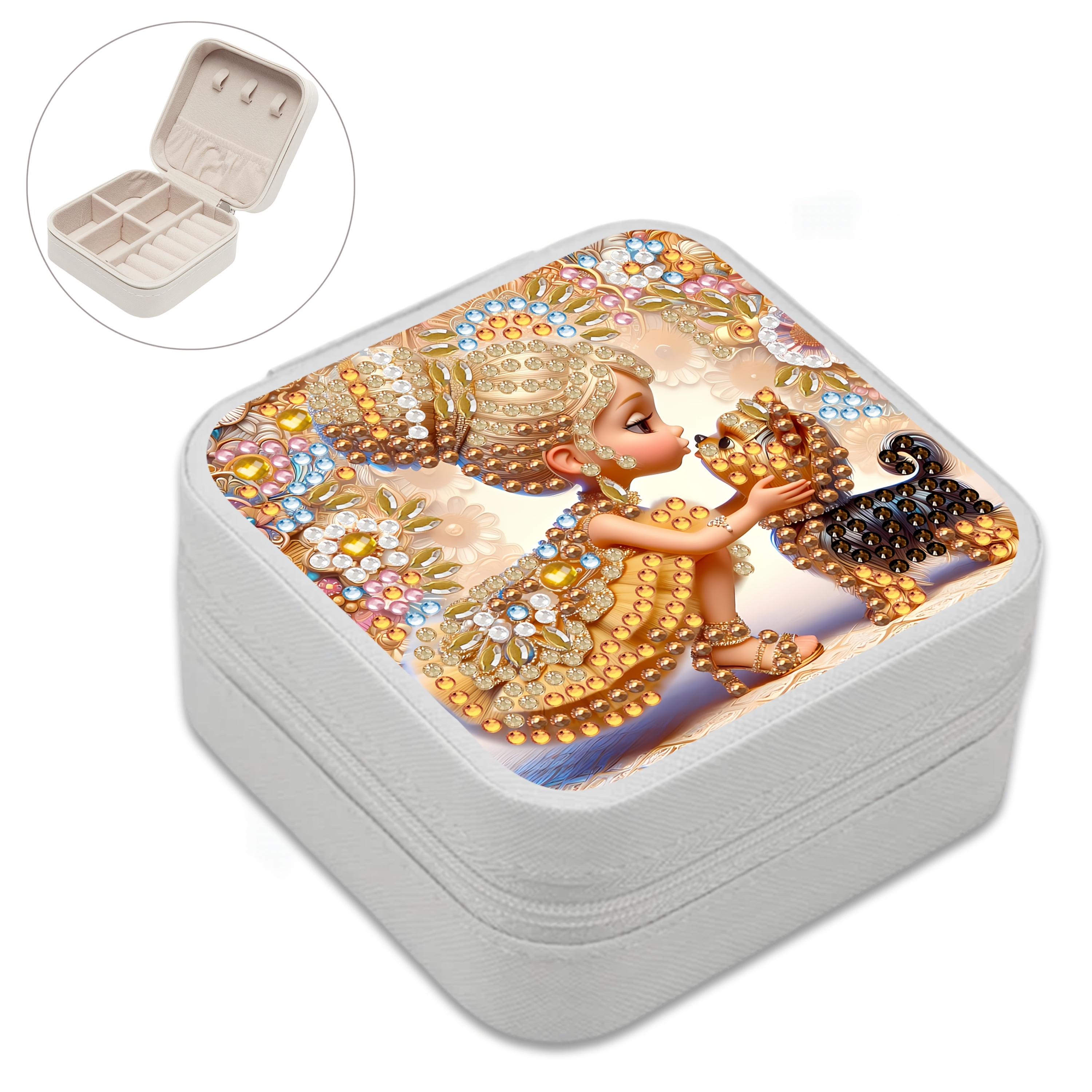 TEMU 1pc Diamond Painting Jewelry Storage Box, Diamond Painting Art Set, Includes Round And Special-shaped Diamonds, Portable Jewelry Box, Suitable