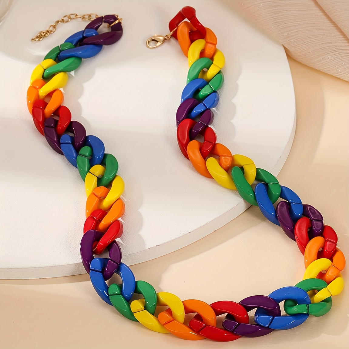 

1pc Fashion Resin Personalized Rainbow Chain Necklace, Very Ladies Wear Christmas, New Year, Valentine's Day Gift Jewelry - Chunky Necklace Accessory