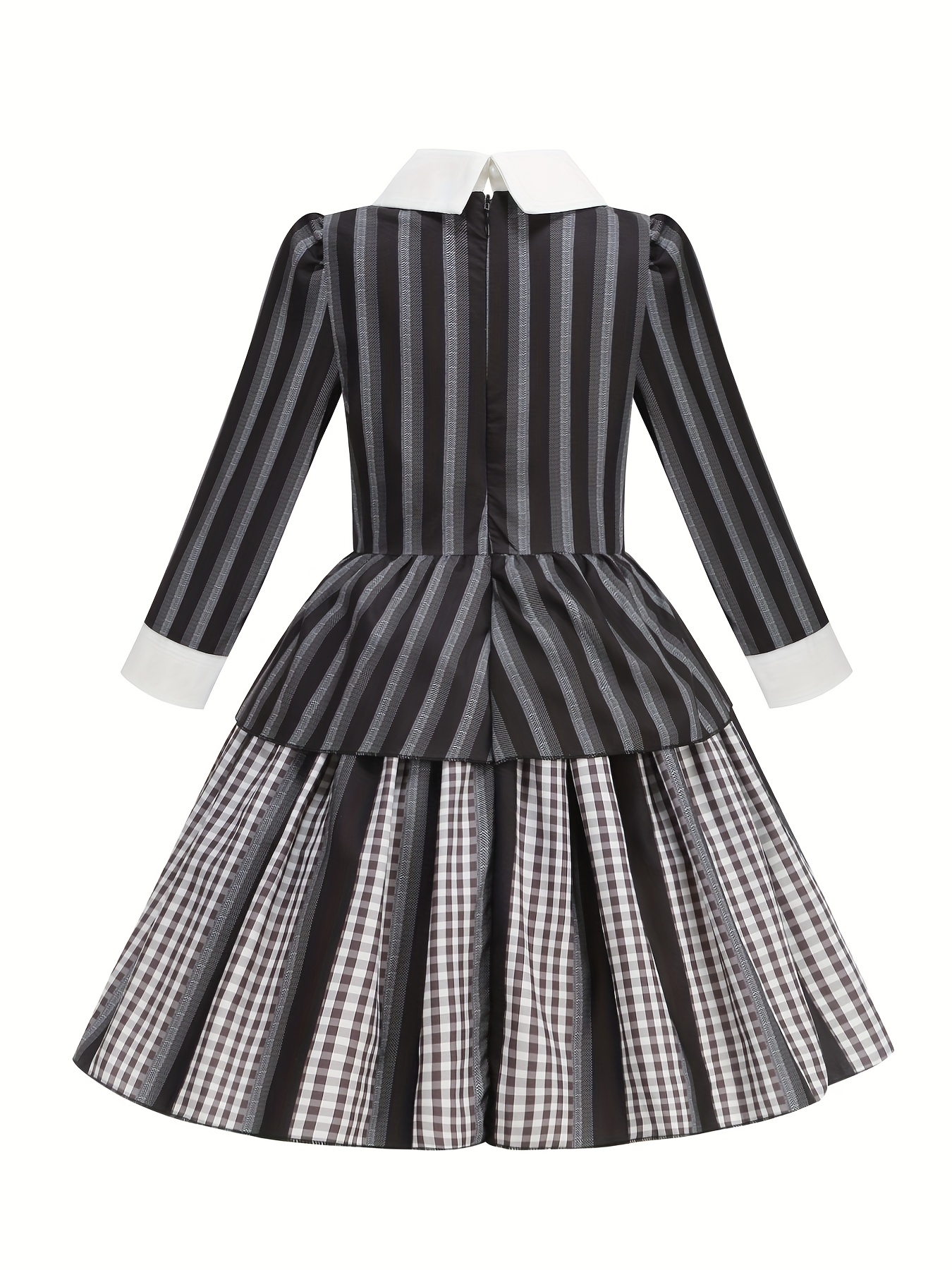 New British College Style Retro Striped Long Sleeve Suit Collar  Fluffy Skirt Dress, Hidden Zipper Contrast Cuff Umbrella Skirt Dress