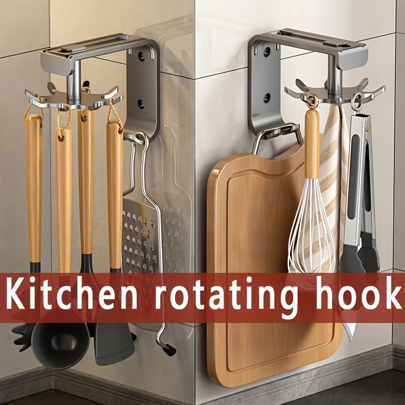 

360° Rotating Kitchen Utensil Hooks - Cast Iron Wall Mount Organizer For Spatulas, Spoons & Kitchen Tools - Easy To Install, Painted Finish, Space-saving, Multi-scene Integrated Storage