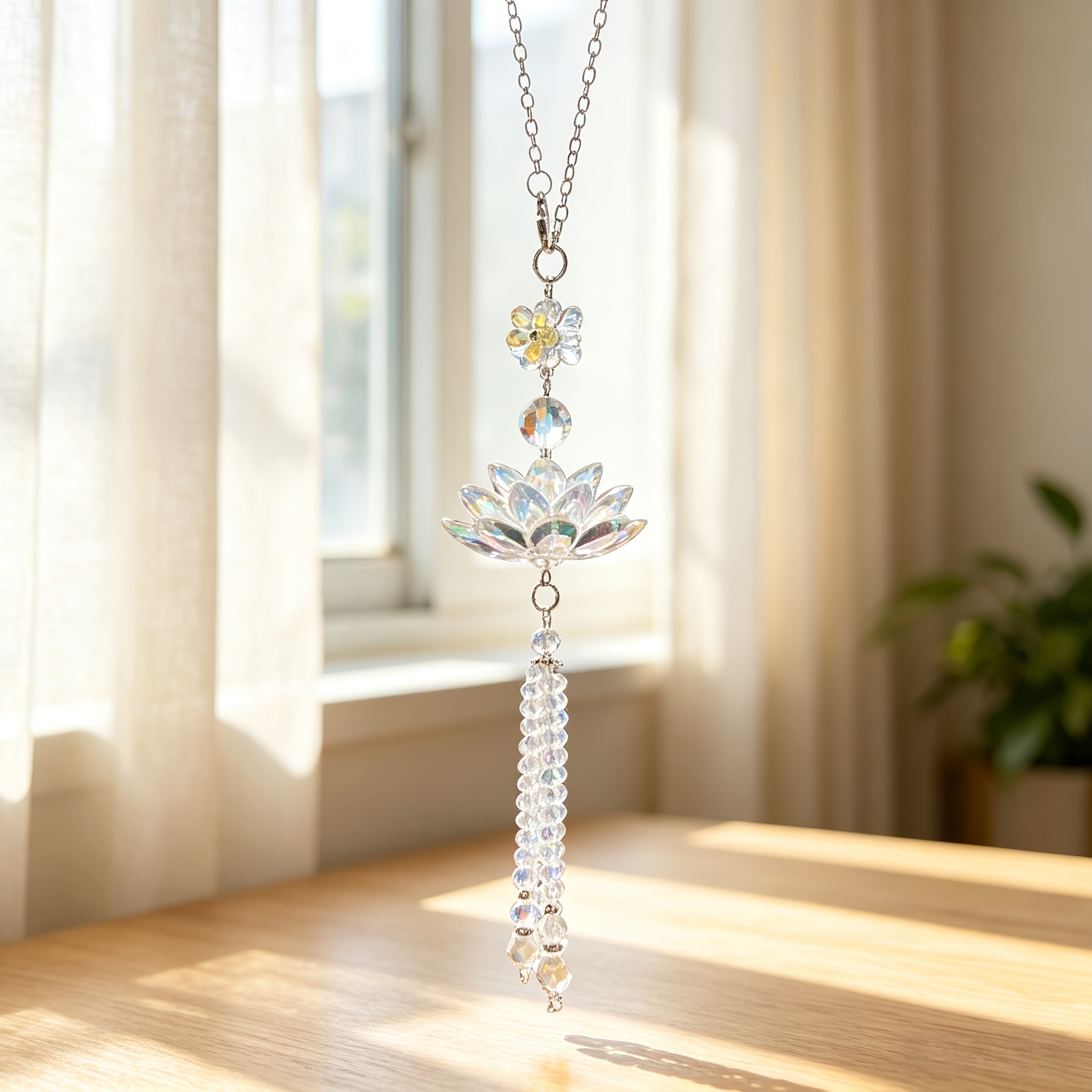 TEMU Pendentif intérieur de voiture [Pour Lotus par ] Pendentif de voiture, 3 couches pour pendentif à pompon en cristal plat de perle de lotus,