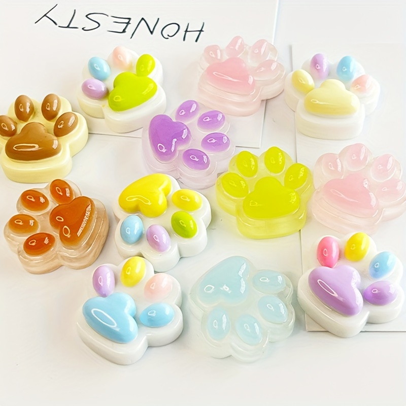 

10pcs Glittery Paw Print Charms - Assorted Colors, No-hole Resin Claw Designs For Diy Phone Cases, Hairpins, Jewelry Crafting & Scrapbooking