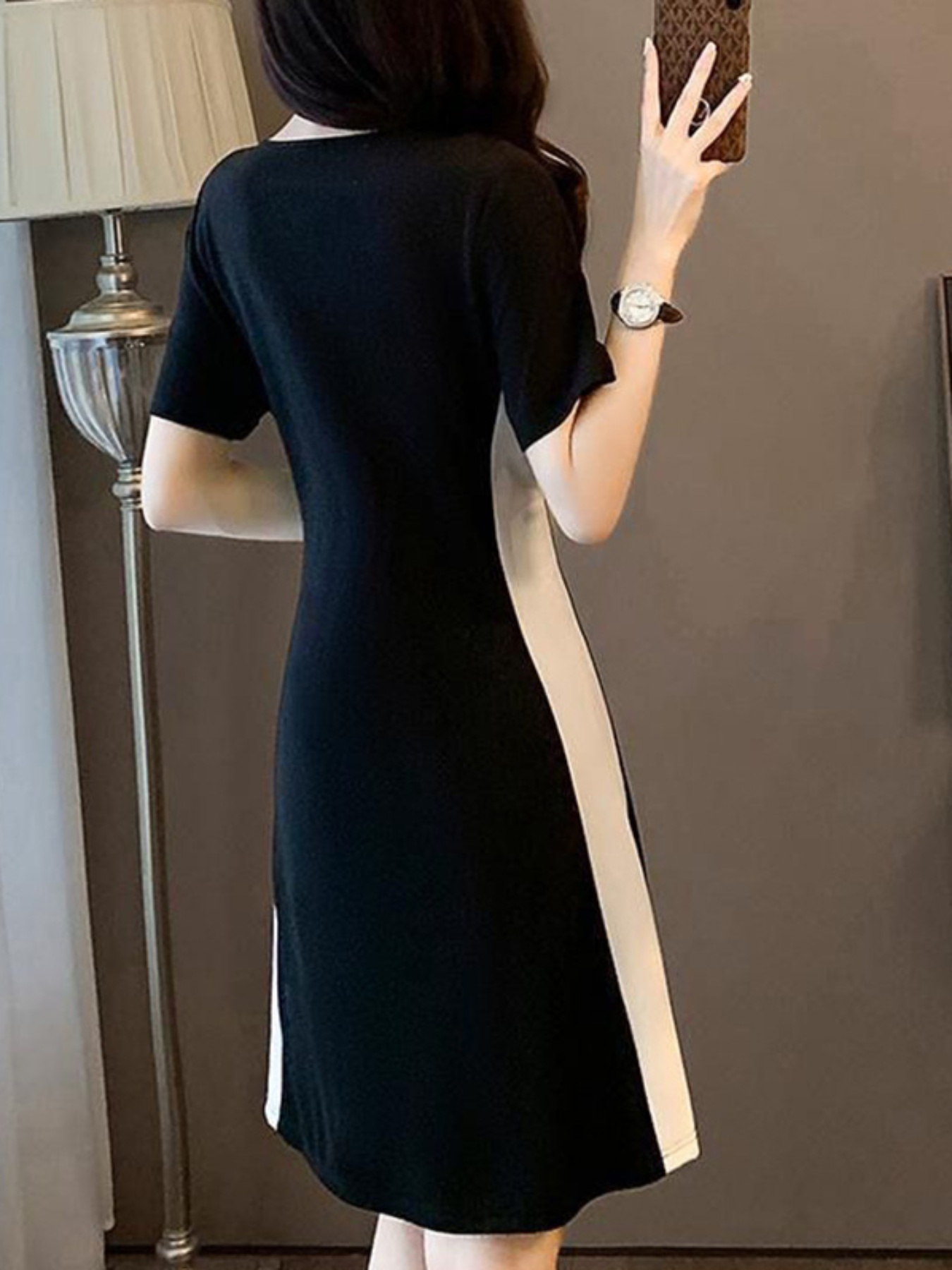 chic black white contrast mini dress women short sleeve - Temu