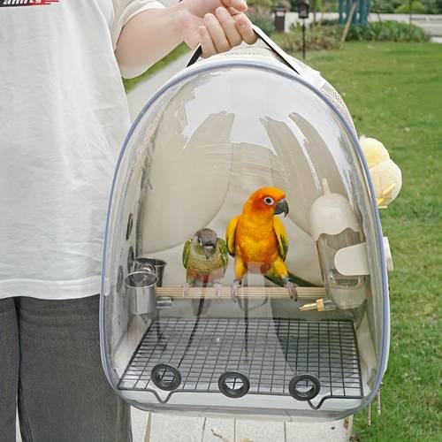 multi-pack parrot travel rucksack, transparente tragbare große doppelträger tasche, goldener , , tiger und zwei träger mit vogelzubehör