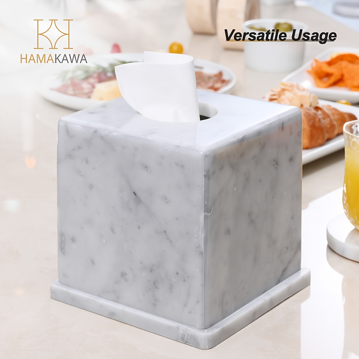 1pc marble tissue box cover,   white tissue organizer   x 5.7 inch, heavy stone decorative box, square tissue box holder for home decor, kitchen, bathroom Product details 3
