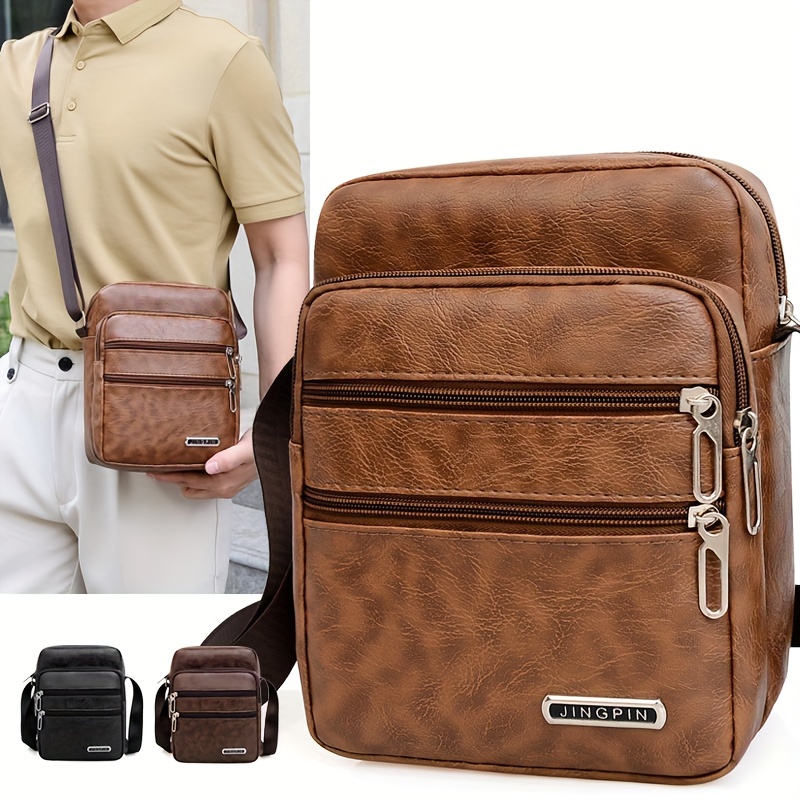 

1pc Multi-layer Fashion Casual Sling Bag, Pu Leather Large Capacity Shoulder Bag, Business Crossbody Bag