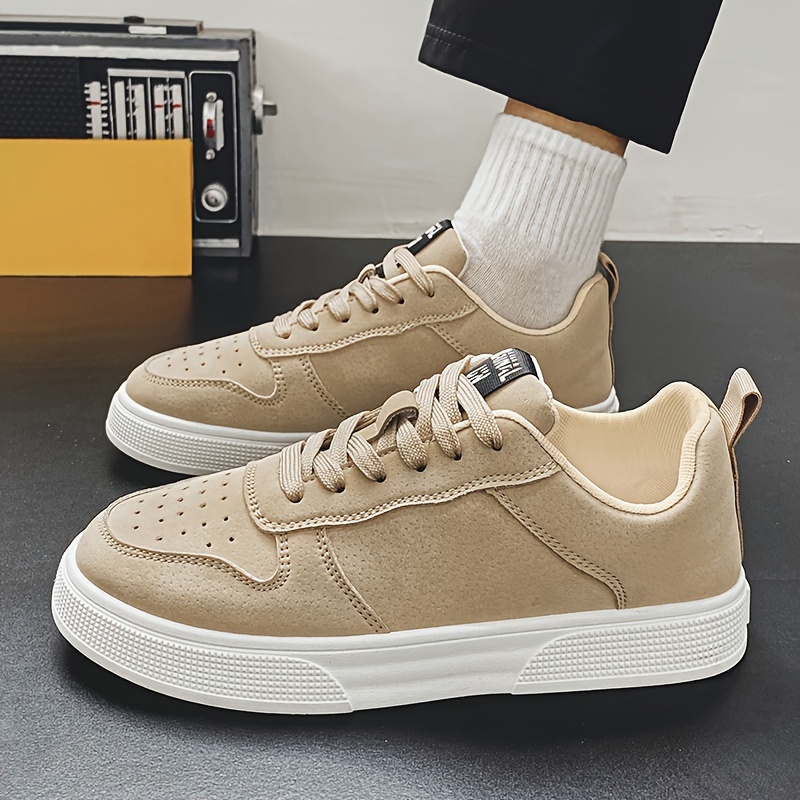 1 Pair MAINALUN Men's All-Season Casual Sports Sneakers, Solid Color Low Top Lace-Up Shoes with Faux Upper, Fabric Inner, PVC Sole, and Cloth Insole for Daily Wear and Training, Outdoor Travel, Movement Style, Leisure Style, Four Seasons, Spring/Summer, Autumn/Winter