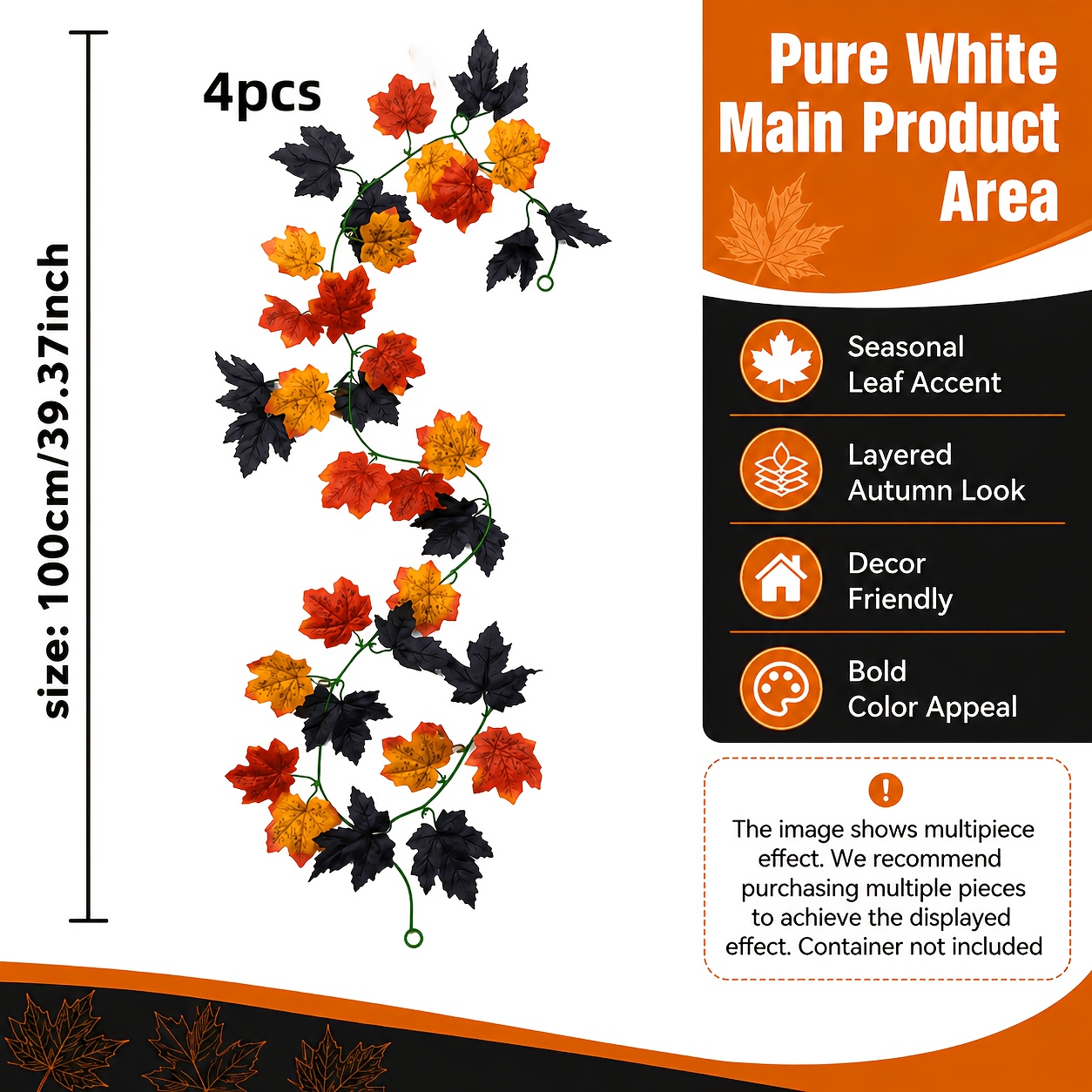 TEMU 4pcs Set Artificial Leaf Wreath - Realistic Autumn - Heavy-duty Plastic Fall Foliage Vine Weave, Suitable For Thanksgiving, Halloween, Wedding