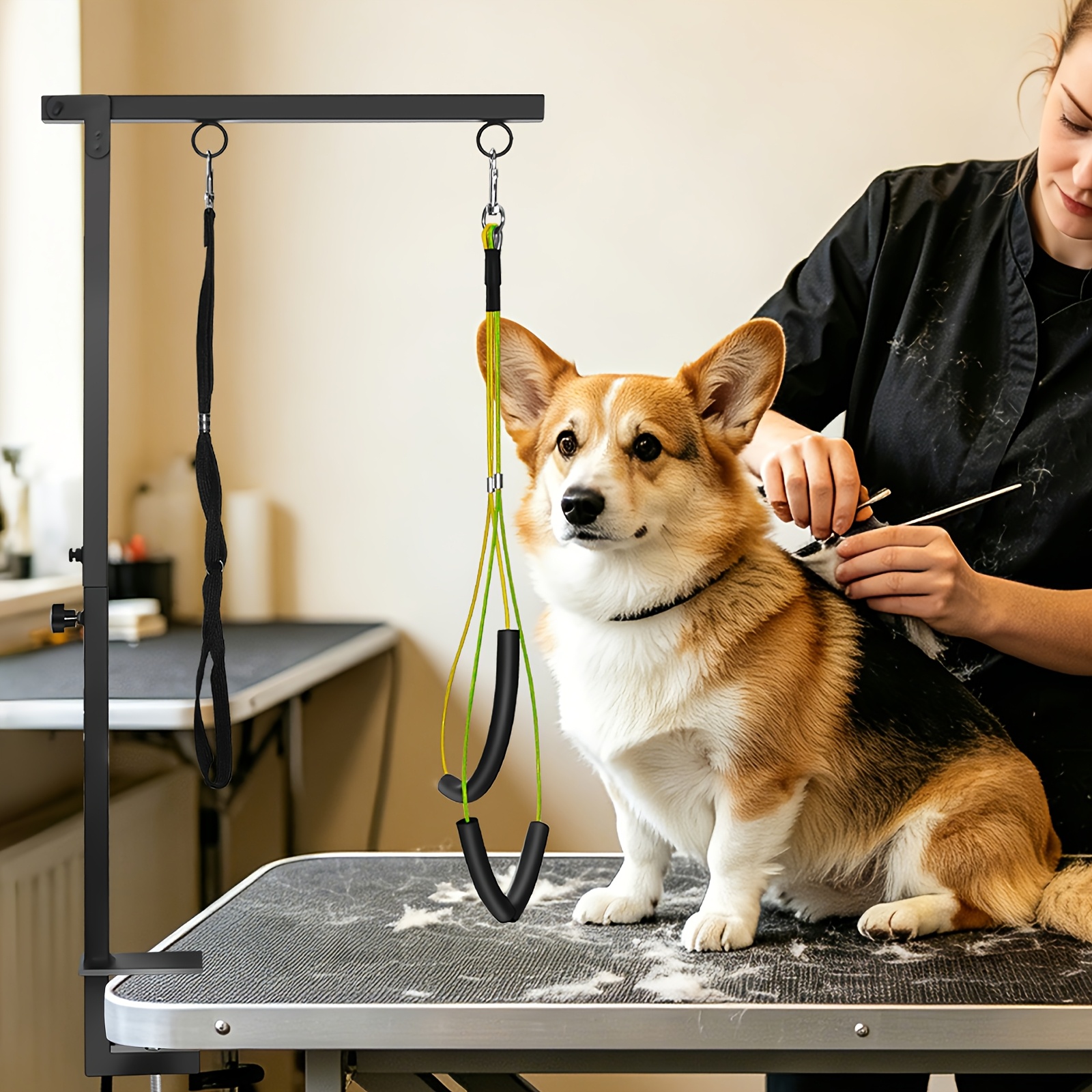 Image of Beauty Arm Dog Grooming Table Stand, Height Adjustable 30.9-42.3 Inches With Clamp, No-sit-up Hip Support Large And Small Dog Pet Grooming Tool