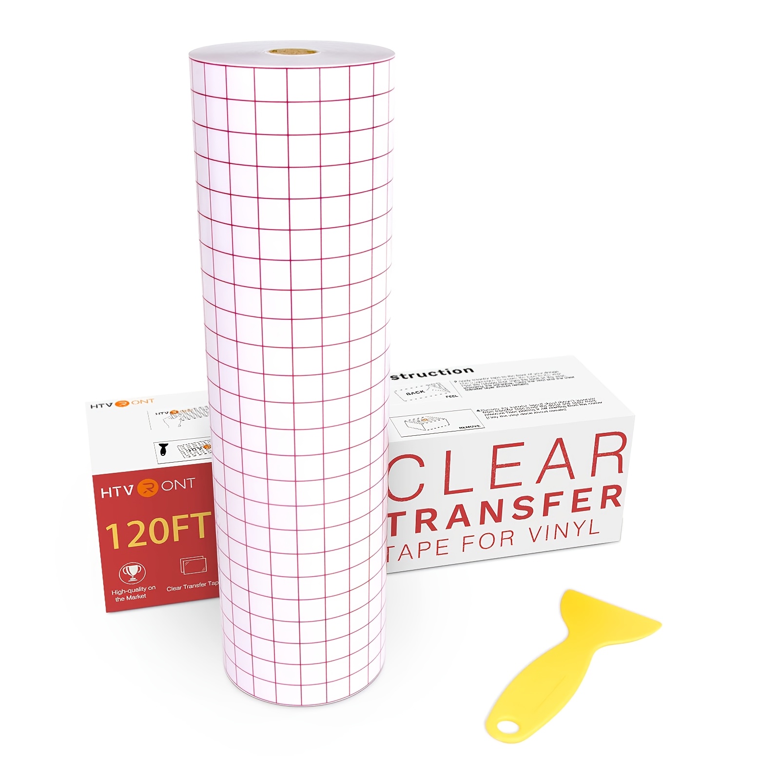 Image of Htvront Transfer Tape For Vinyl, 30.48 X 3657.6cm, Medium Tack For Adhesive Vinyl, Red Alignment Grid Transfer Paper, Vinyl Transfer Tape For, Signs, Windows