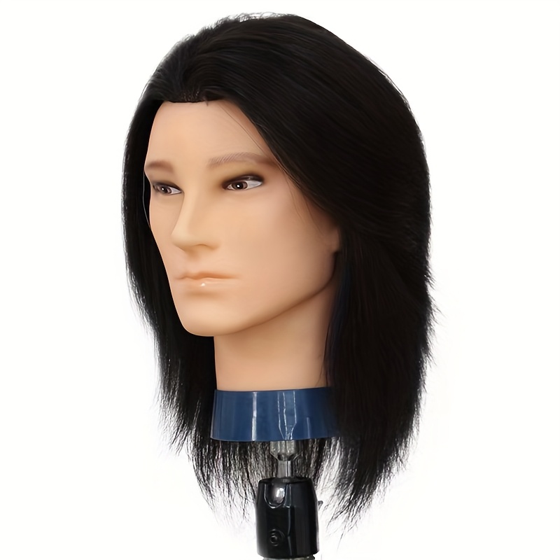 TEMU Head With Human Hair Barber Mannequin Head Practice Male Haircut 100% Manikin Head Doll Head For Hairdresser Cutting Styling For Valentine's Day Season Gift With Clamp