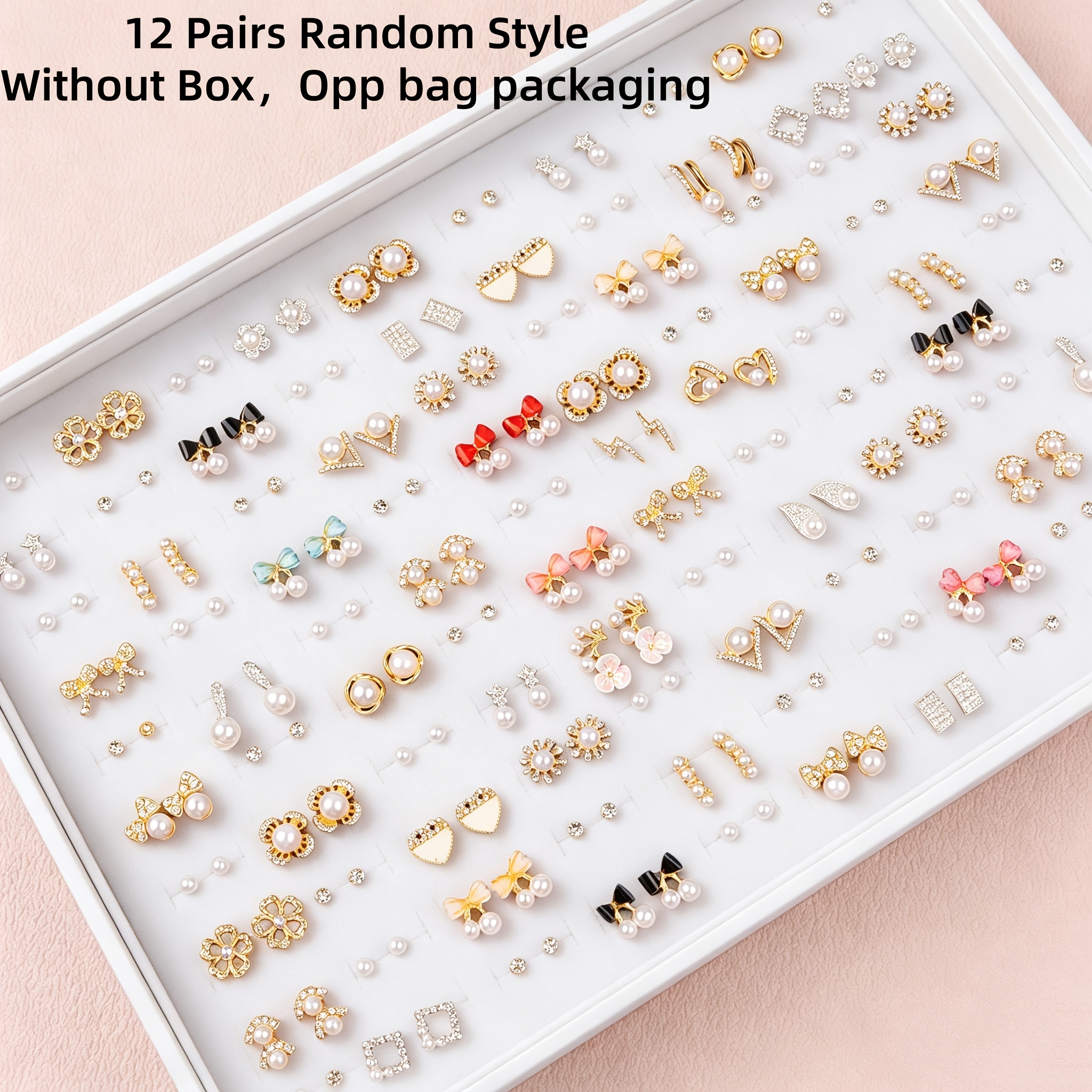 TEMU 12/24 Pairs Random Styles Women's Stud Earrings Set, Cute Bow Heart Flower With Faux Pearl, Elegant Versatile Fashion Jewelry For Daily Wear