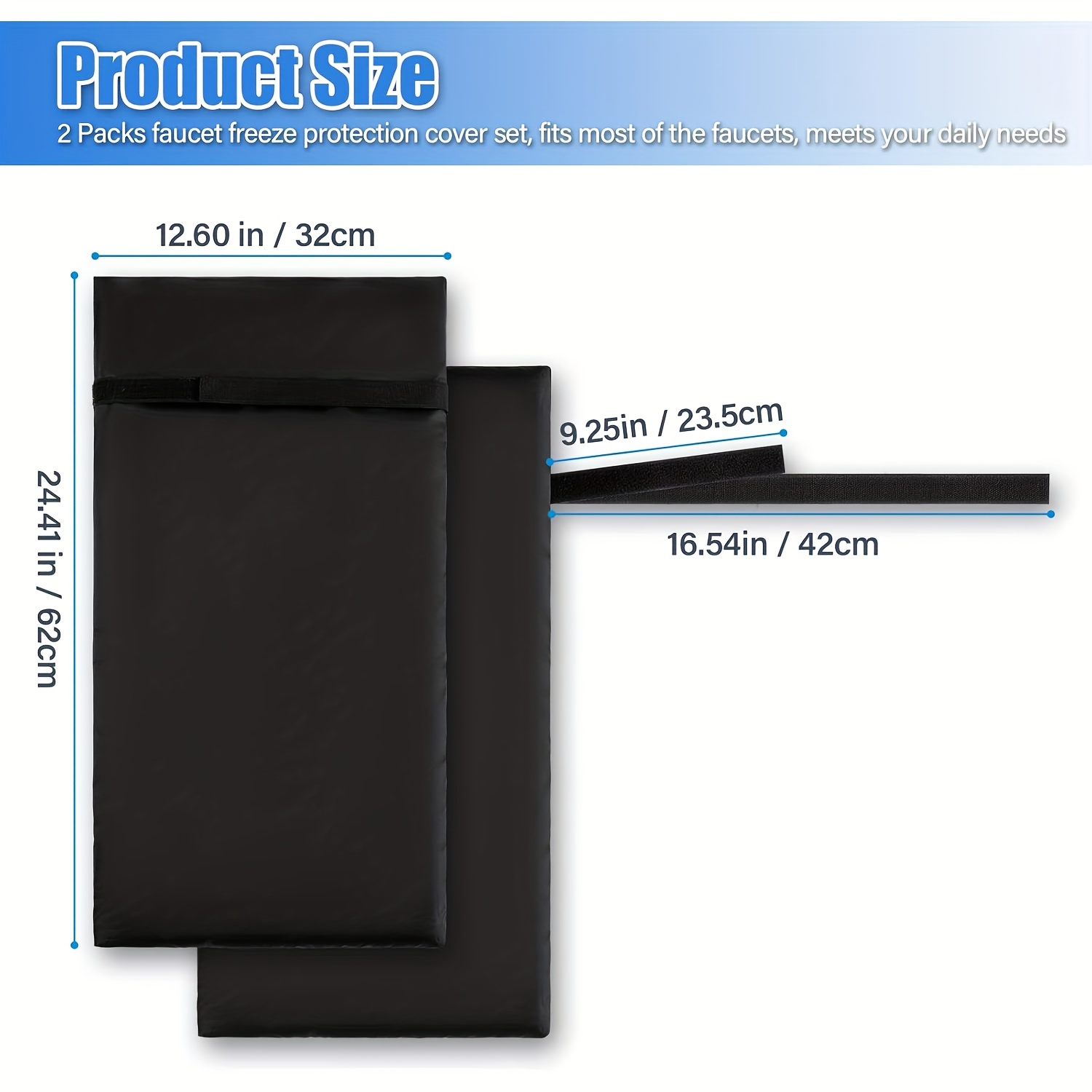 Image of Set Of 2 Outdoor Faucet Protectors Designed To Prevent Freezing During Winter, Measuring 12.6"x22.41" For Hose Bibs, Featuring A Reusable Insulated Black Cover