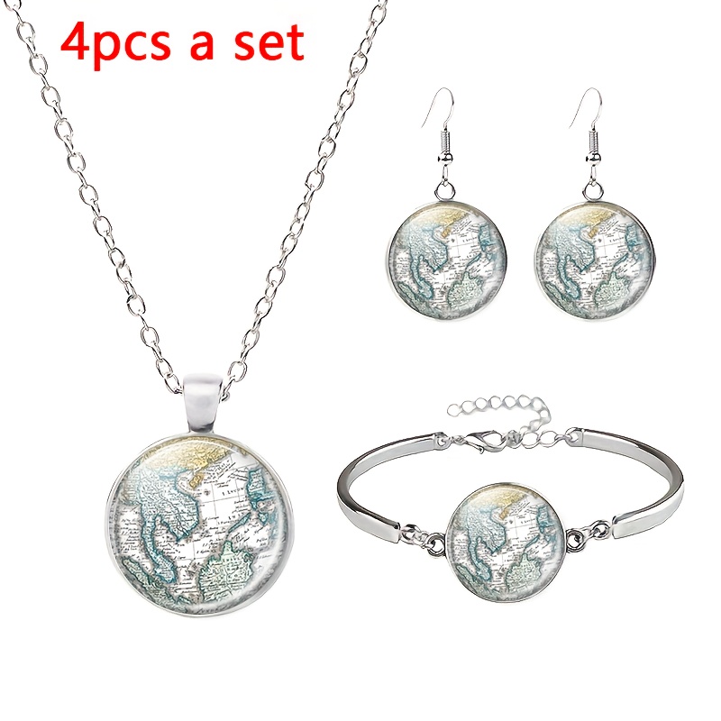 Vintage World Map Globe Jewelry Set