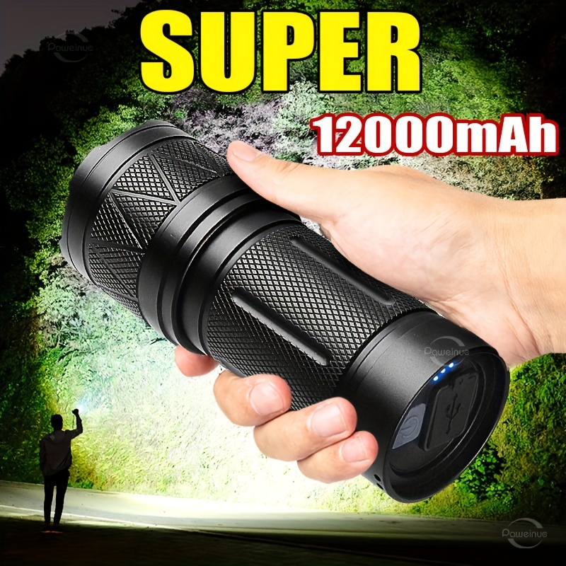 

Paweinuo Led Flashlight, 12000mah Rechargeable Battery, Handheld Torch For Home Security, Safety, Cleaning, No Waterproof, Battery Powered