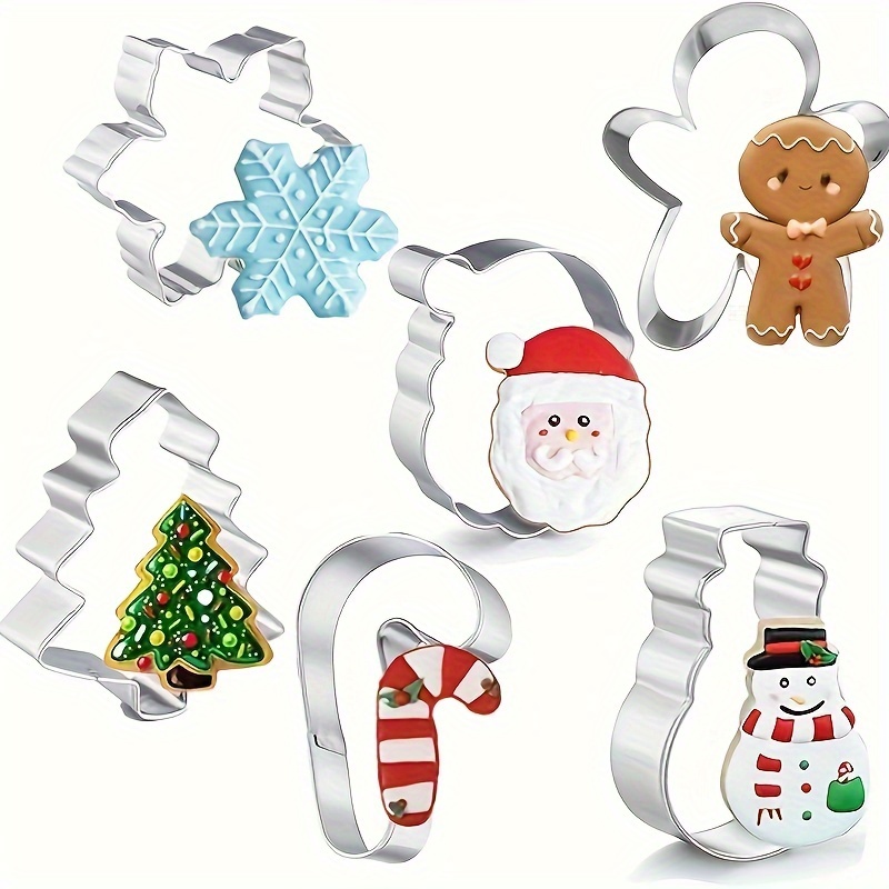 

6pcs Christmas Cookie Cutter Set - Stainless Steel, Includes Gingerbread For Man, Tree, Snowflake, Santa & Snowman Shapes For Holiday Baking