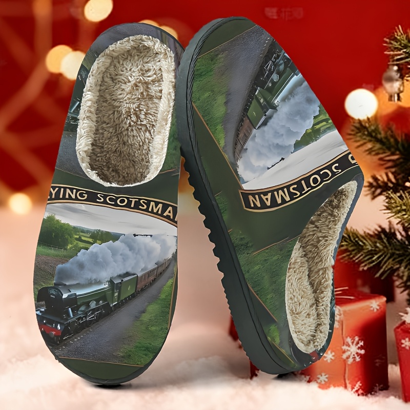 TEMU 1 Pair Of Comfortable Slippers, Flying Scotsman Steam Train Theme, Soft Indoor Non-slip Sole Shoes, Comfortable And Warm Winter Bedroom