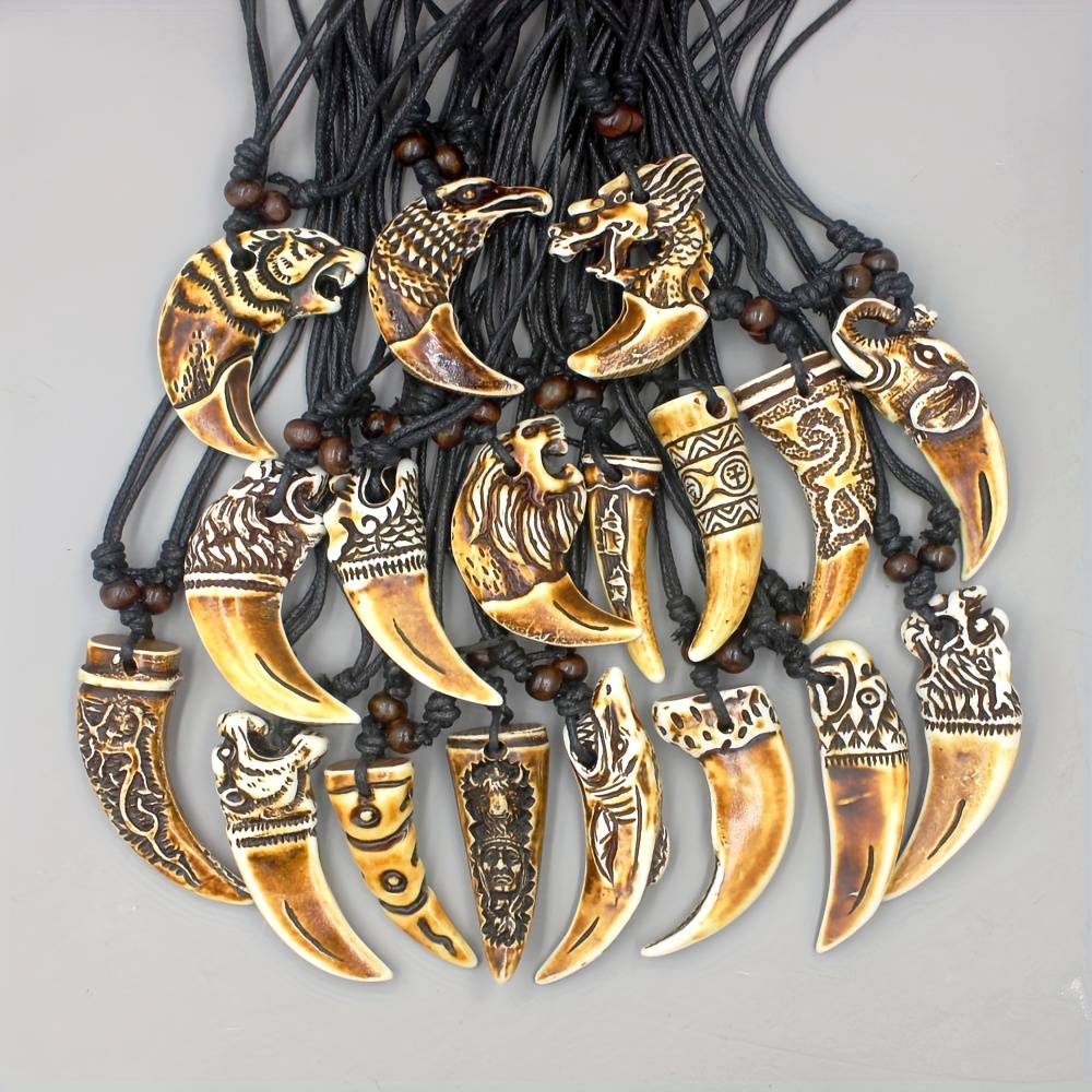 12pcs Mixed Cool Imitation Bone Carved Dragon Totem Necklaces