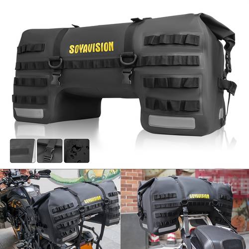 waterproof motorcycle rear seat bag large capacity black travel luggage with adjustable straps multiple compartments mesh pocket for all motorbikes street touring motorcycles and