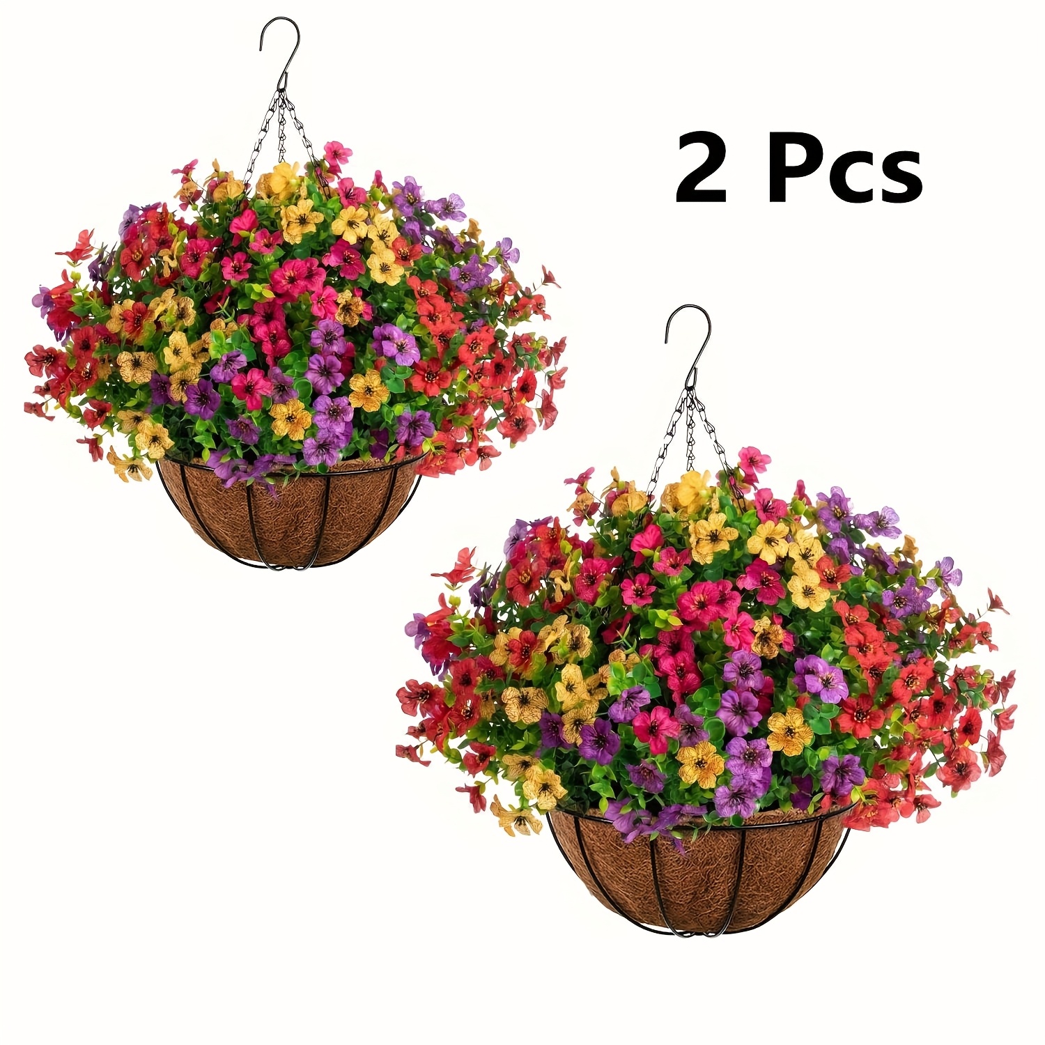 2pcs 1set artificial hanging basket with colorful daisy flowers spring outdoor decoration home porch patio balcony garden decoration plastic no power supply required suitable for christmas and   types