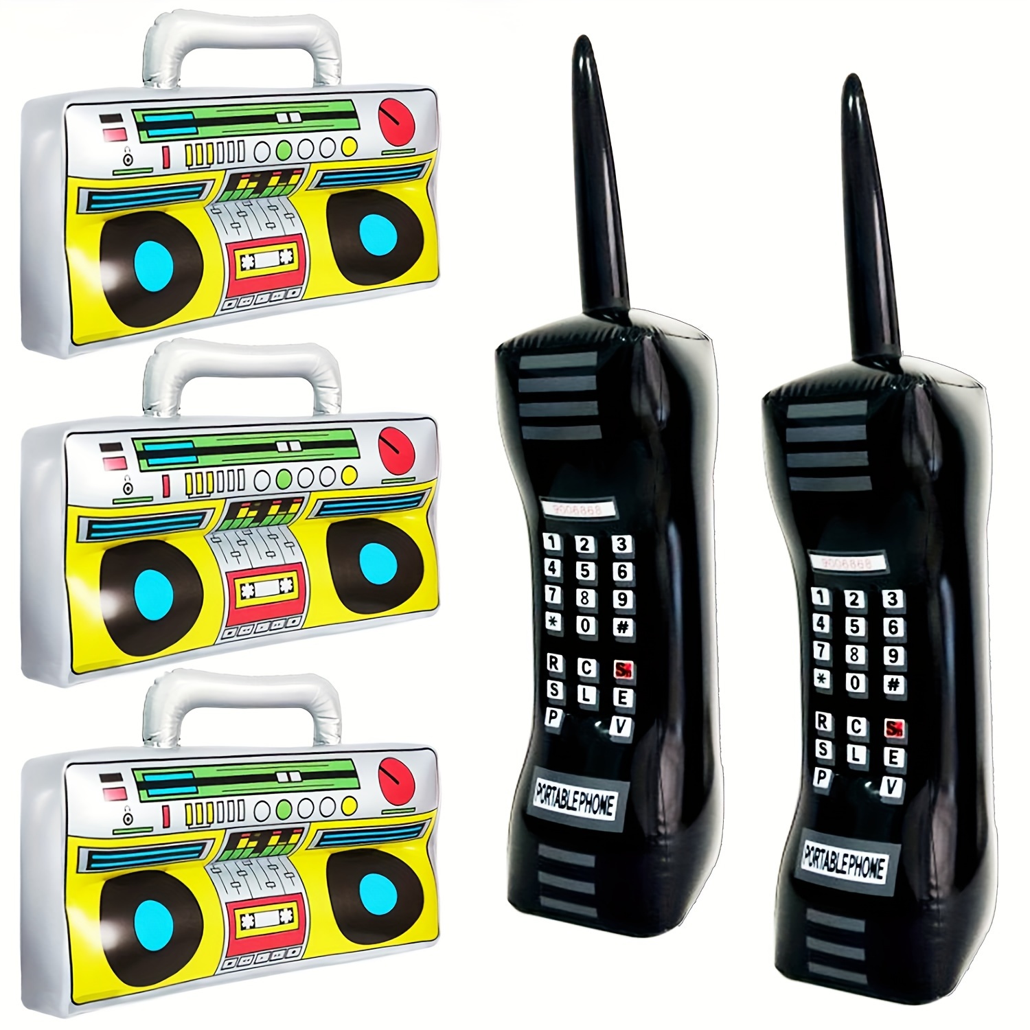 

2pcs Inflatable Phone And Inflatable Radio Boombox Hip Hop Party Decor, Music Themed Party Decor, Disco Retro Themed Party Decor