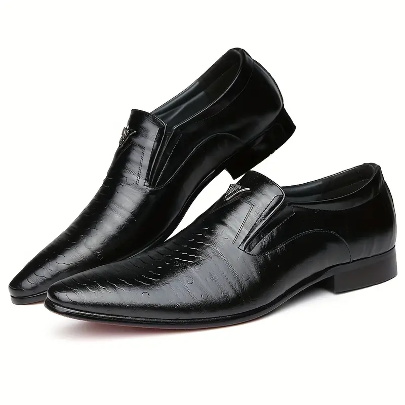 mens solid colour pu leather upper slip on loafer shoes comfy non slip durable dress shoes mens footwear details 2