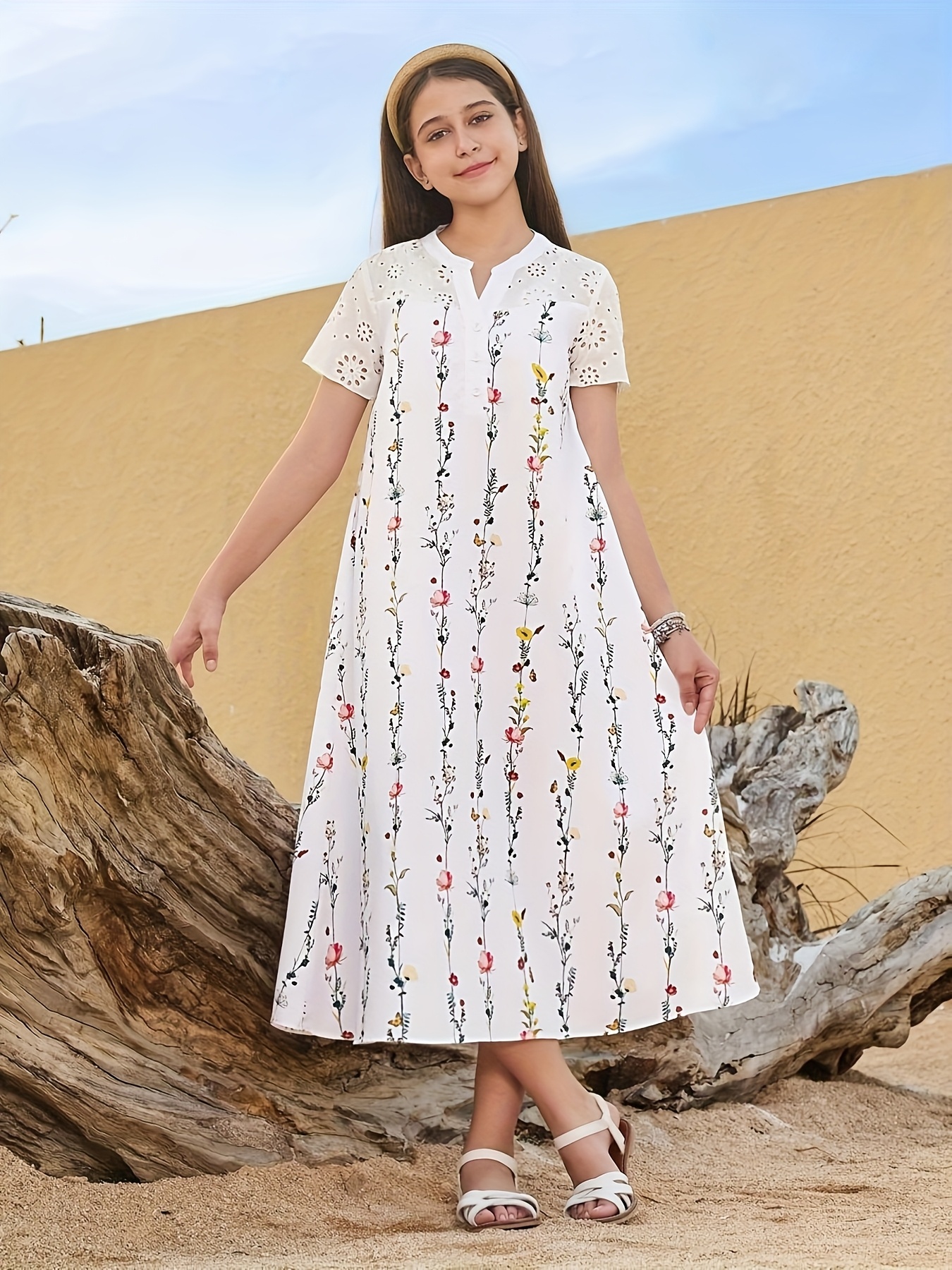 girls floral print maxi dress elegant floral dresses teens - Temu Oman