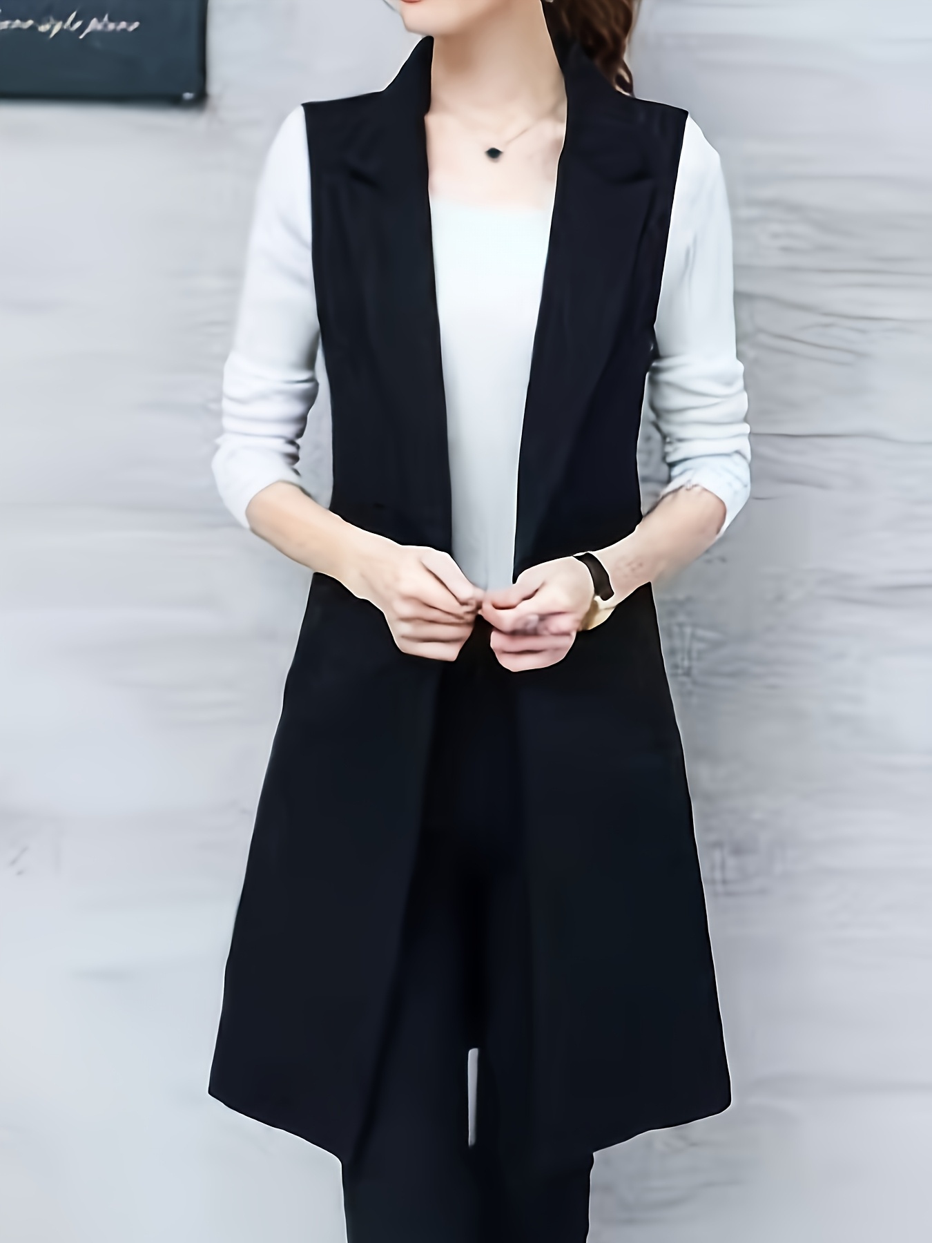 womens elegant long sleeveless vest solid color Temu Nigeria