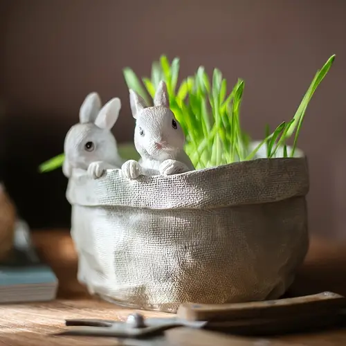 1 easter bunny planter cute bunny planter for garden and balcony decor hand painted ceramic plant pot with drainage holes spring gift ideas mothers day indoor outdoor home decor housewarming with linen basket modern cartoon display