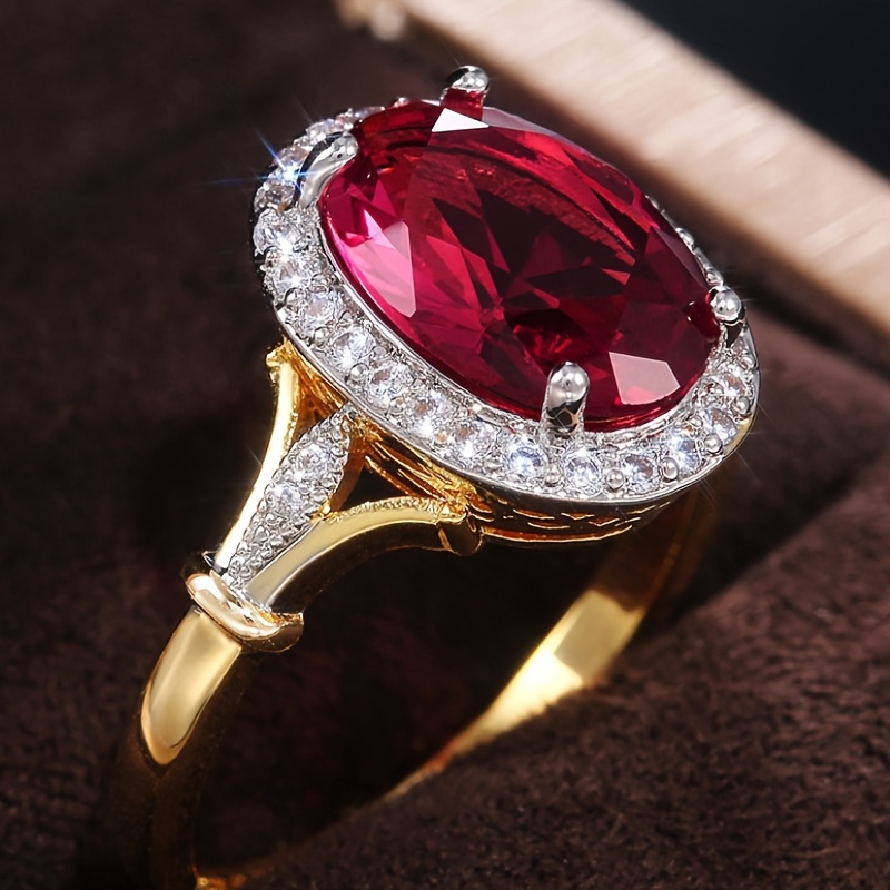 E-shop Vintage 4-Zacken Ovaler Roter Synthetischer Zirkonia Jubiläumsringe für Frauen – , Hochzeiten, Partys, Urlaub, – Elegante Zweifarbige Ringe