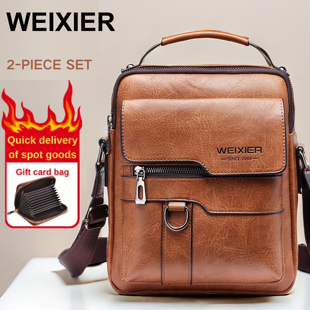 WEIXIER Herren Vintage Umhängetasche aus Kunstleder | Vertikale Handtasche für Business Casual, verstellbarer Schultergurt, Kunstleder, ideal zum Ausgehen