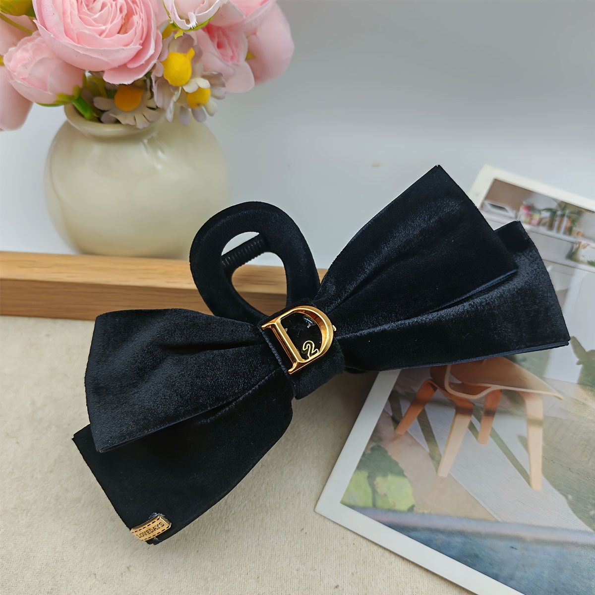 TEMU Pince À Cheveux Avec Nœud En Velours, Pince À Cheveux , Support Queue de Cheval Pour Pour Femme, Cadeau Du Nouvel An, 1 Pièce